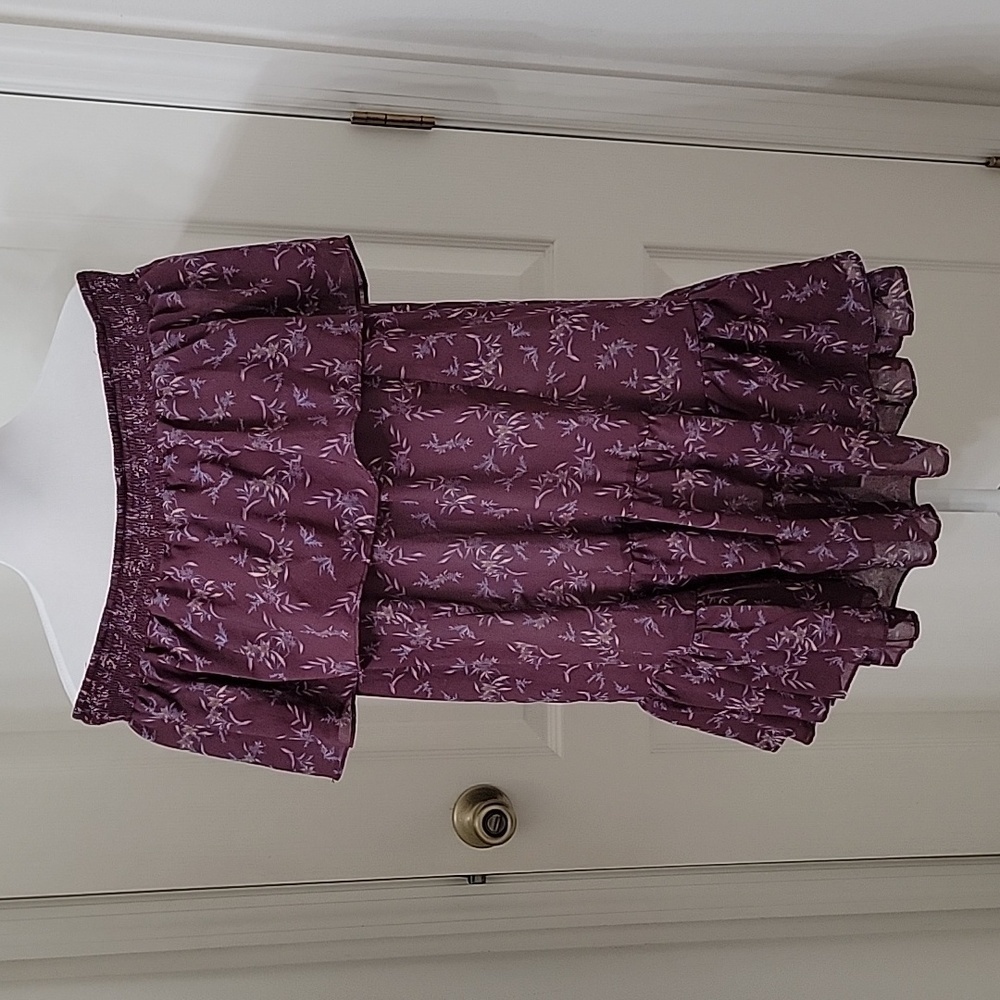Free People Size L Purple Floral Off the Shoulder Mini Dress, Exc Used Condition